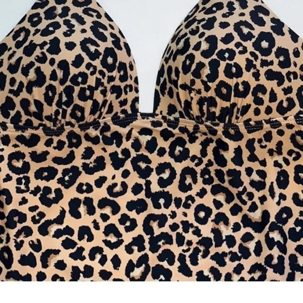 Salt + Cove Juniors' Animal-Print Halter Tankini Top Halterkini Top Bottoms M